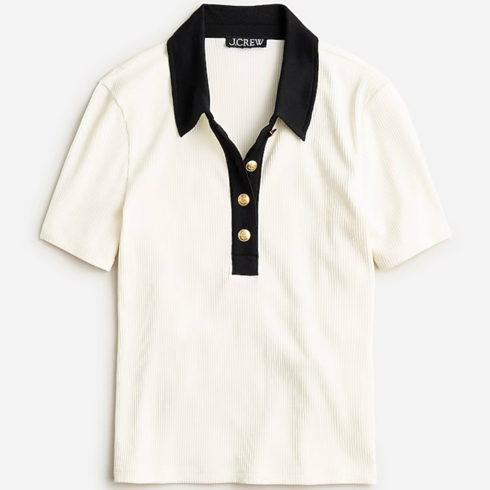 NWT J. Crew Women's M Ivory and Black Collared Shirt - Classic and Versatile
